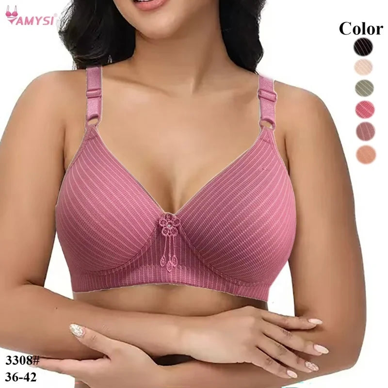 3308# High Quality 36-42 Women's Summer Brassiere Fashion Striped Wireless Brassiere Adjustable Cotton Convertible Straps Bra