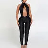 Autumn Sexy Women Sleeveless Halter Hollow Out Jumpsuits