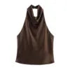 PB&ZA Women 2025 New Fashion Silk Satin Textured Neckband Tank Tops Vintage Backless Female Camis Chic Tops