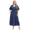 New XL-5XL V Neck a Line Plus Size Women's Maxi Dresses Summer Printed Dresses