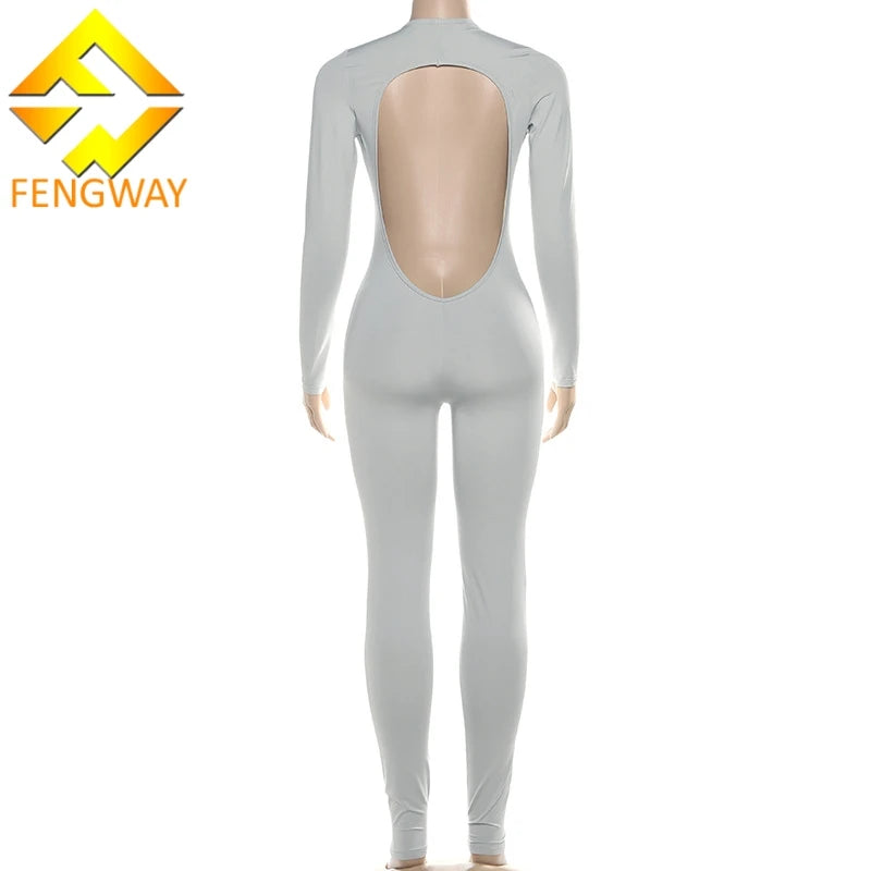 New Fall Sexy Solid Color Stretch Backless Deep v Neck Slim Long Sleeve One Pieces Jumpsuit Bodysuit