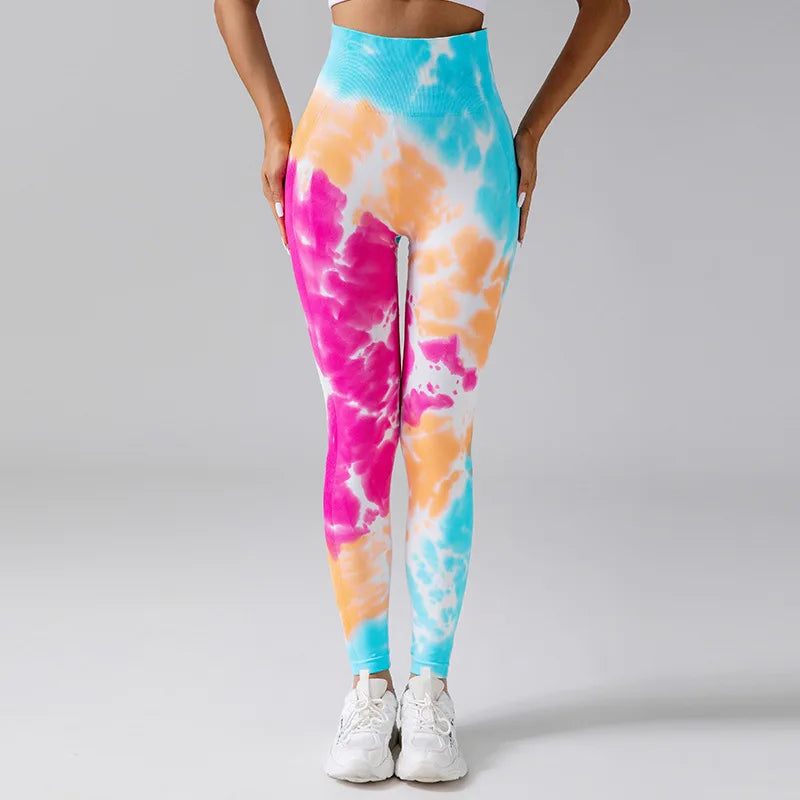 Hot Wholesales High Waist Scrunch Butt Lift Workout Tie Dye Tight Yoga Pants Ruched Booty Sport Seamless Yoga Leggings for Women