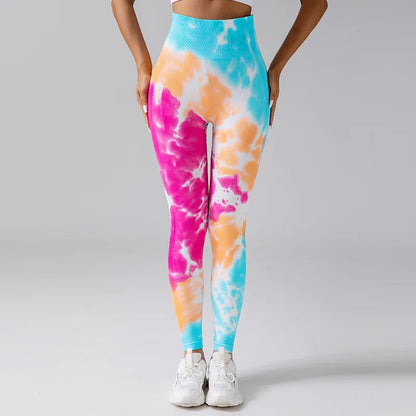 Hot Wholesales High Waist Scrunch Butt Lift Workout Tie Dye Tight Yoga Pants Ruched Booty Sport Seamless Yoga Leggings for Women