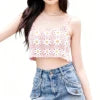 Summer Women Square Collar Breathable Knitted Hollow Out Crochet Cami Top Daisy Color Sexy Crop Tank Vest Club