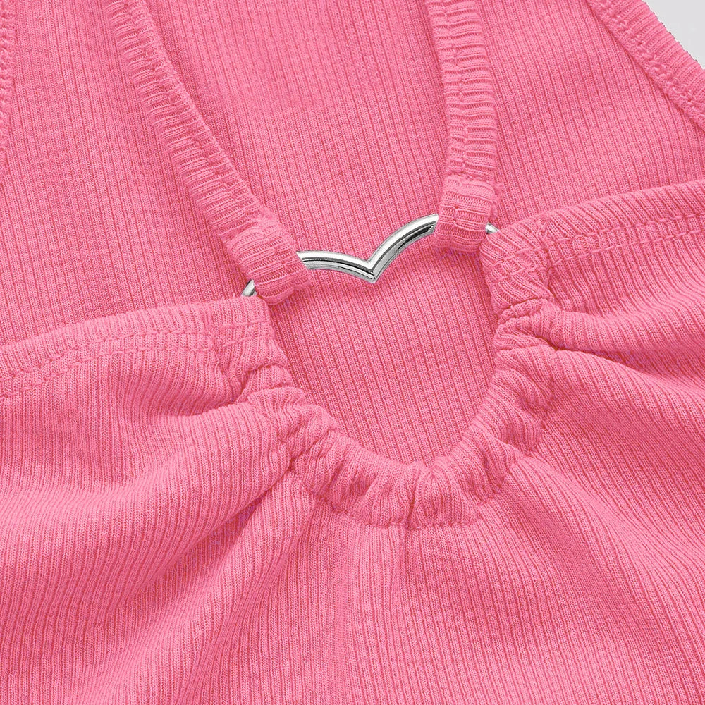 Enyami Women Fashion Hollow Out Heart Ring Slim Fit Sleeveless Sexy Straps Crop Ribbed Basic Knit Cami Tank Top