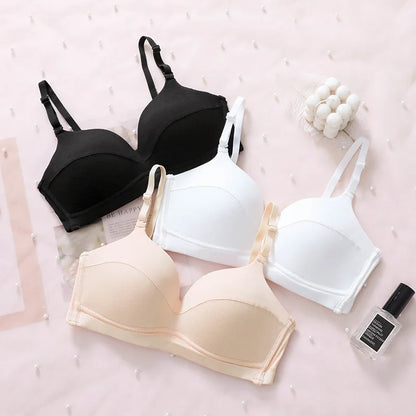 Women's Comfort Modal Wireless Bra Breathable Everyday T-Shirt Bra with Button Decoration Seamless and Knitted Push-up Style