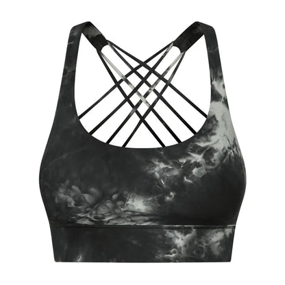 New Sexy Cross Strap Backless Plus Size Sports Bra Womens Gym Set with Seamless Thick Yoga Bra Printed Pattern Low Shipping Cost