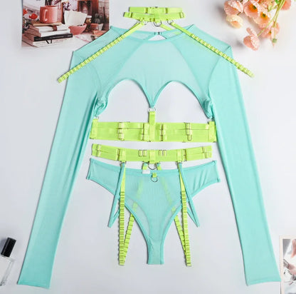 Women Sexy Fashion Lingerie Set With White Lace Straps Lingerie Corset Lace Underwire Racy Muslin Sleepwear Underwear Tops 0950