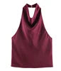 PB&ZA Women 2025 New Fashion Silk Satin Textured Neckband Tank Tops Vintage Backless Female Camis Chic Tops