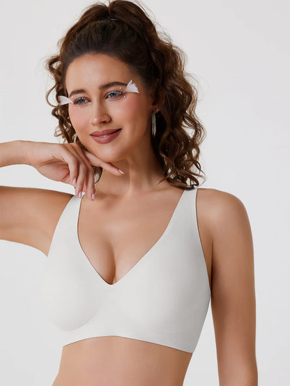 Hot-Selling Cross-Border Solid Bra Deep V Seamless Wireless Everyday Underwear Convertible Straps Nylon Cup Export Foreign