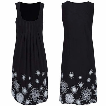 Summer New Sleeveless Round Neck Temperament Print Large Size Women's Dress
