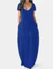 Women's Solid Color Sexy Deep V Neck Suspender Strap Loose Pockets Suspender Skirt
