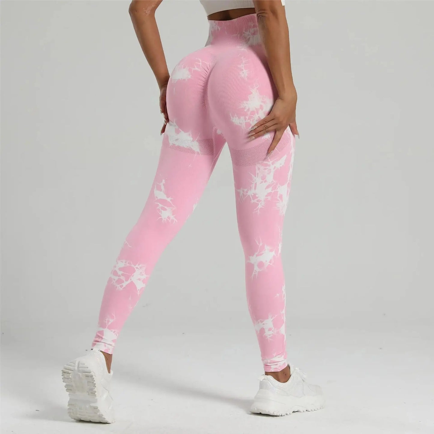 Seamless High Waist Yoga Tights Women Tie-Dye Ruched Butt Lifting Sports Leggings