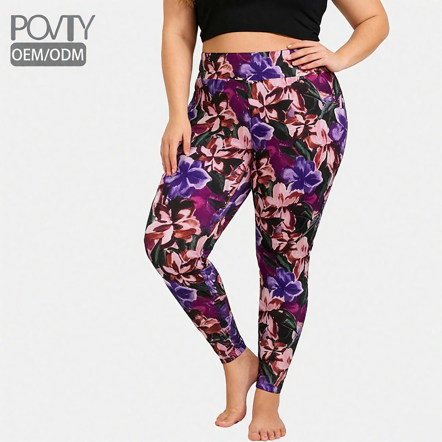 POVTY Custom Logo Wholesale Printed Women's Yoga Waist Leggings Buttery Soft Polyester Yoga Pants Plus Size Leggings for Workout