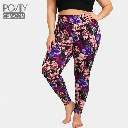 POVTY Custom Logo Wholesale Printed Women's Yoga Waist Leggings Buttery Soft Polyester Yoga Pants Plus Size Leggings for Workout