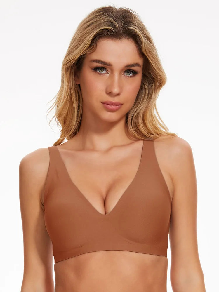 Hot-Selling Cross-Border Solid Bra Deep V Seamless Wireless Everyday Underwear Convertible Straps Nylon Cup Export Foreign