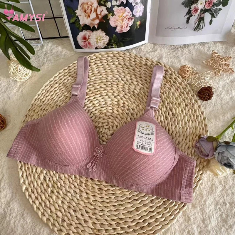 3308# High Quality 36-42 Women's Summer Brassiere Fashion Striped Wireless Brassiere Adjustable Cotton Convertible Straps Bra