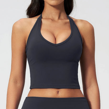 YIYI butter feeling adjustable Halter Beauty back women's yoga cropped tops v-neck Lightweight Removable pad sports tank top