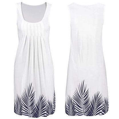 Summer New Sleeveless Round Neck Temperament Print Large Size Women's Dress