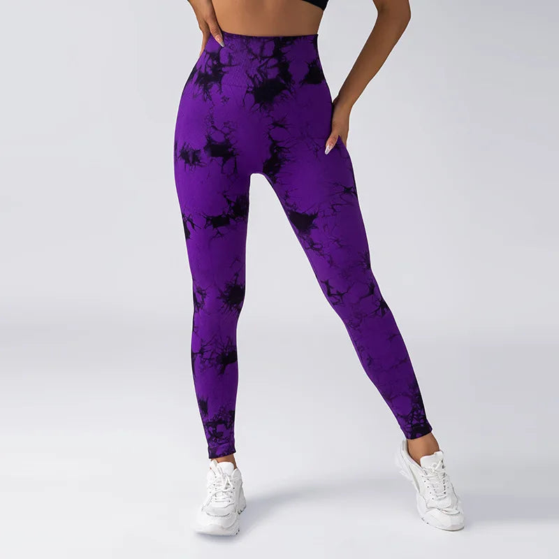 YIYI New Tie Dye Seamless High Waisted Workout Gym Fitness Leggings for Women Scrunch Butt Lifting Yoga Gym Athletic Pants