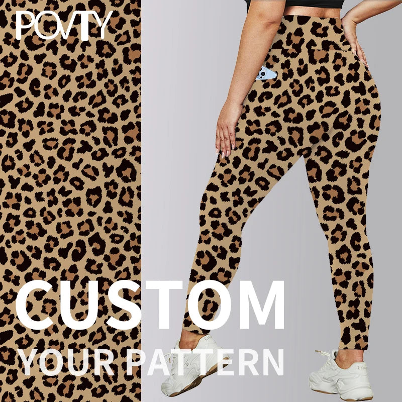 POVTY Custom Logo Wholesale Printed Women's Yoga Waist Leggings Buttery Soft Polyester Yoga Pants Plus Size Leggings for Workout