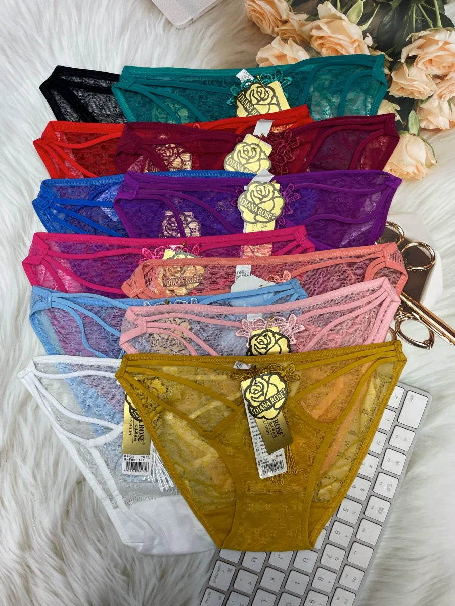 DIANA ROSE One Dozen 12 Colors Sexy Lace Women's Low-Rise Thongs Underwear Comfortable Breathable Erotic Lady Pants Waist Logo