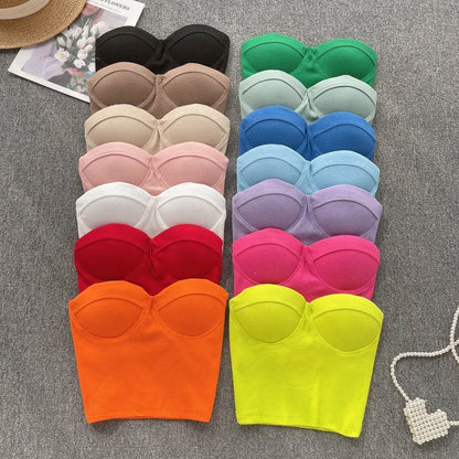 2024 Summer Sexy Crop Top Women Sleeveless Strapless Solid American Style Cami Tank Top Girls Bustier Corset Shirt Top Wholesale