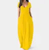 Women's Solid Color Sexy Deep V Neck Suspender Strap Loose Pockets Suspender Skirt