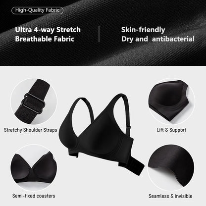Women's Wireless Leopard Jelly Bra 3/4 Cup Seamless T-Shirt Bralette with Comfortable Support Natural Push-Up Adjustable Straps
