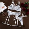 Chuangerm in Stock Eyelash Fringe Sheer Lace Lingerie Garter Belt Underwire Bra Hollow Out Black Lingerie Women