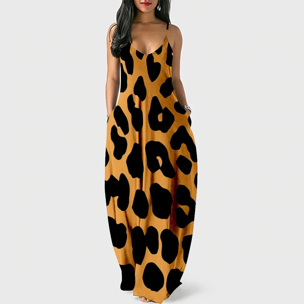 New Arrival Women Summer Clothing Earth Prints Long Maxi Dress Luxury Beachwear Clothes Plus Size 4XL Women's Cami Sun Dresses