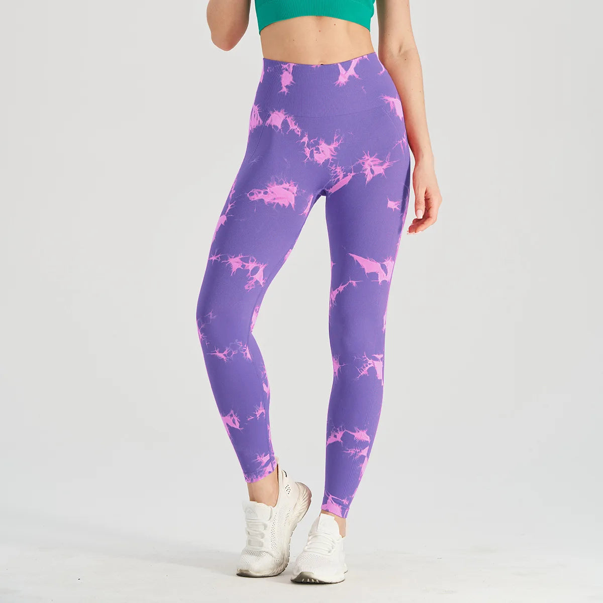 Seamless High Waist Yoga Tights Women Tie-Dye Ruched Butt Lifting Sports Leggings