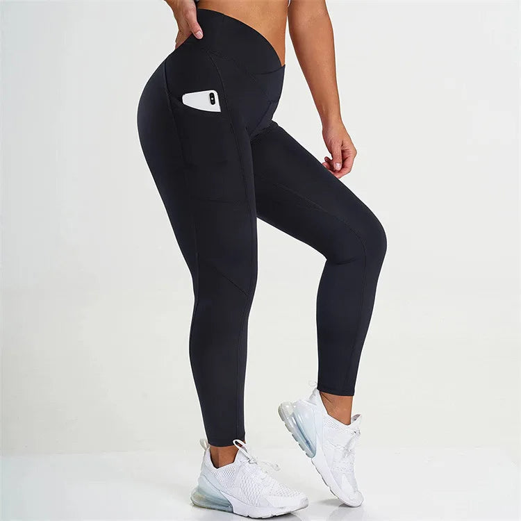 Wholesale Women V High Waist Yoga Leggings Gym Leggings With Pocket Sports Fitness Clothing Workout