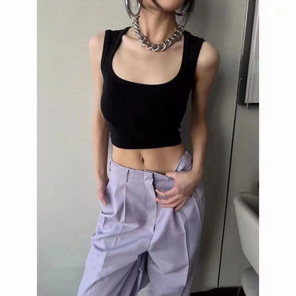 Summer New With Bra Pads square Neck Wide Shoulder Wholesale Women One-piece With Cups Outside Sexy Inside Hot tank Tops