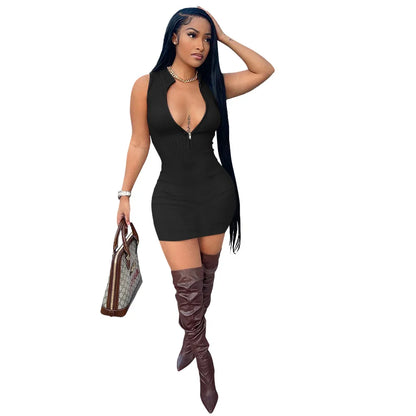 Summer Clothing Ribbed Casual Women Dresses Ladies Zipper Dresses With Stretchy 2022 Women's Clothing