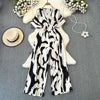 Fashion Short Sleeve V-Neck Casual High Waist Printed Wide Leg Jumpsuit
