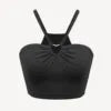 Enyami Women Fashion Hollow Out Heart Ring Slim Fit Sleeveless Sexy Straps Crop Ribbed Basic Knit Cami Tank Top