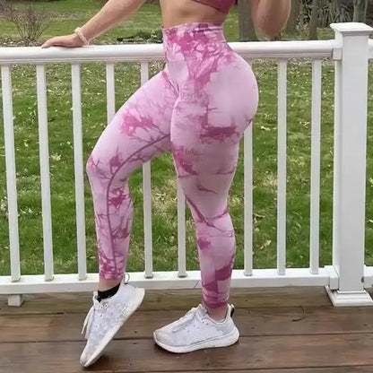 Wholesale High Waisted Seamless Booty Butt Lifting Sexy Workout Tight Women Scrunch Tie Dye Yoga Pants Leggings