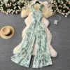 Summer Beach Style V-neck Tunic Jumpsuit for Women Sleeveless High Waist Floral Lace Long Jumpsuit Ladies Casual Overalls