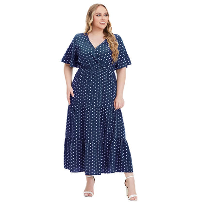 New XL-5XL V Neck a Line Plus Size Women's Maxi Dresses Summer Printed Dresses