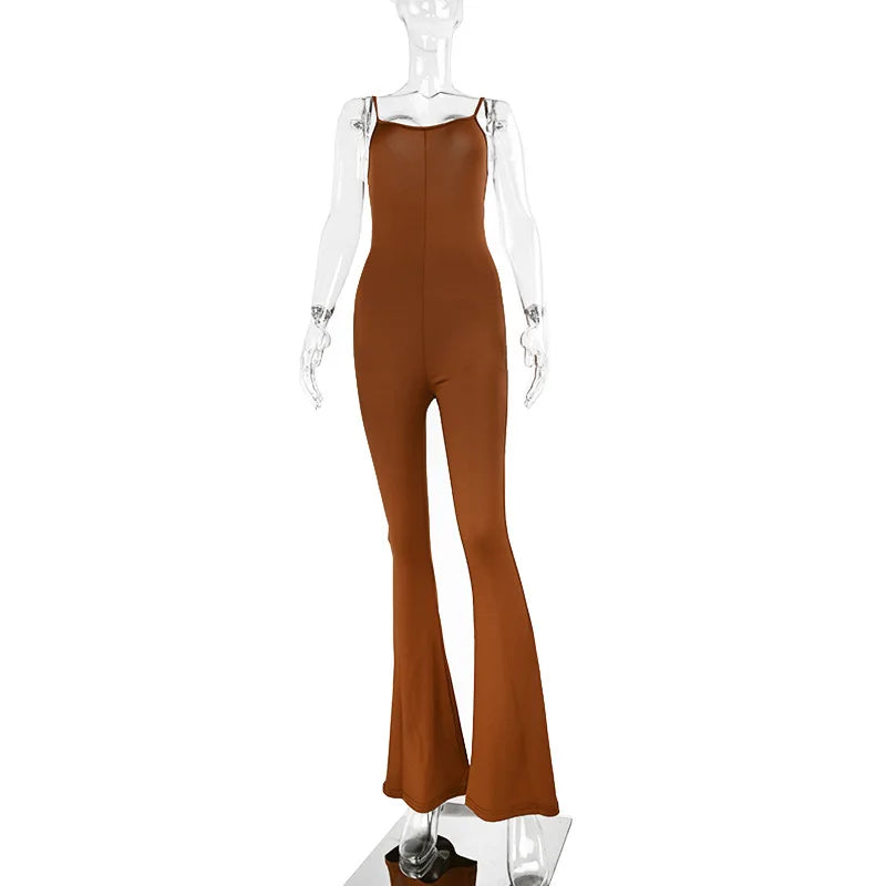 Summer Sleeveless Sexy Slim Fit Flared Pants One Piece Jumpsuit