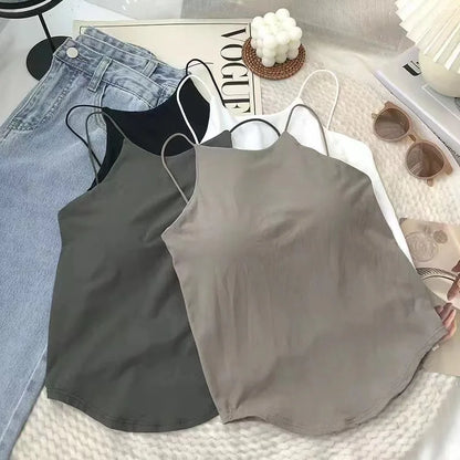 Spaghetti Strap Tank Top Solid Color Stretch Camisoles Tank Top Women