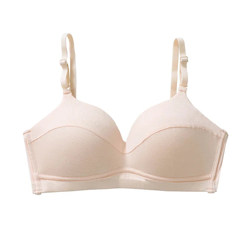 Women's Comfort Modal Wireless Bra Breathable Everyday T-Shirt Bra with Button Decoration Seamless and Knitted Push-up Style
