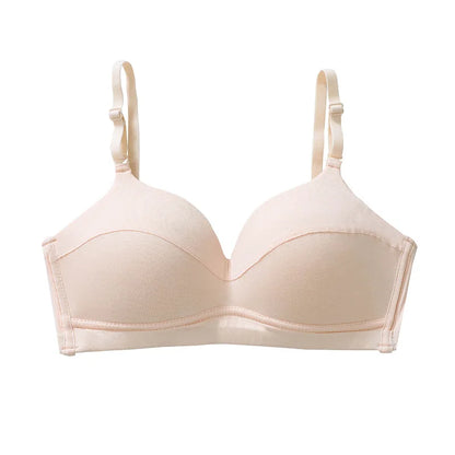 Women's Comfort Modal Wireless Bra Breathable Everyday T-Shirt Bra with Button Decoration Seamless and Knitted Push-up Style