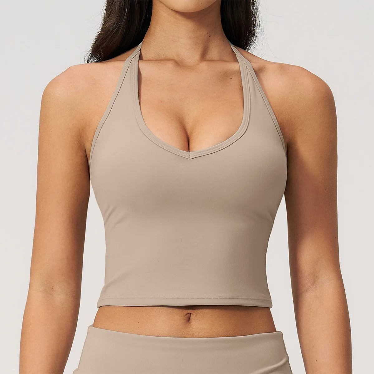YIYI butter feeling adjustable Halter Beauty back women's yoga cropped tops v-neck Lightweight Removable pad sports tank top
