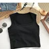 Summer New With Bra Pads square Neck Wide Shoulder Wholesale Women One-piece With Cups Outside Sexy Inside Hot tank Tops