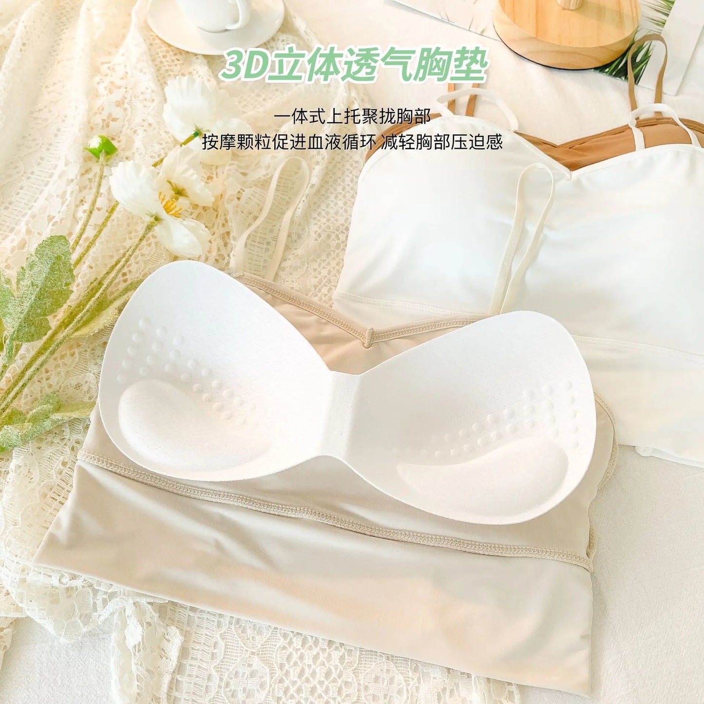 Custom Wholesale Wireless Summer Solid Pure Soft Youth Bra  Woman Underwear Comfortable Strap Silk Padded Bra