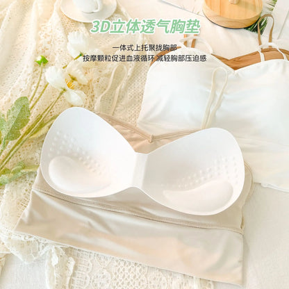 Custom Wholesale Wireless Summer Solid Pure Soft Youth Bra  Woman Underwear Comfortable Strap Silk Padded Bra