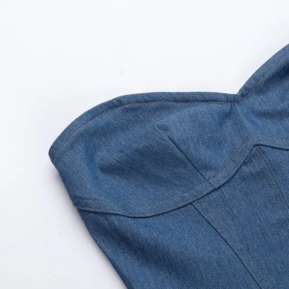 Strapless off Shoulder Denim Mini Dress Clubwear for Women's 2024 Summer Vintage Jeans Dresses