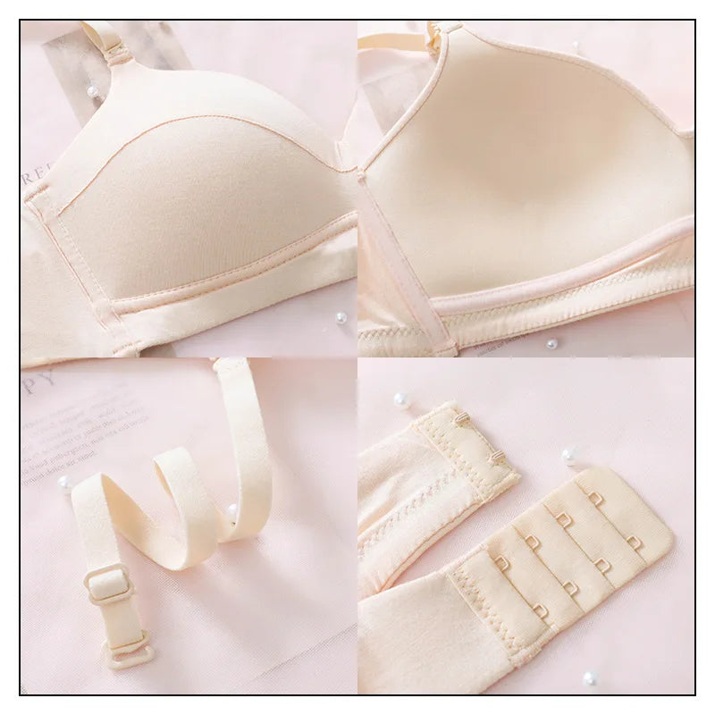 Women's Comfort Modal Wireless Bra Breathable Everyday T-Shirt Bra with Button Decoration Seamless and Knitted Push-up Style
